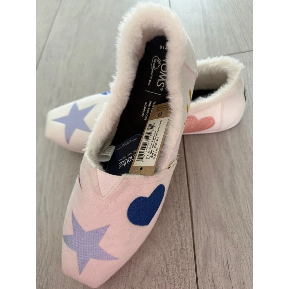 TOMS Alpargata Embroidered Celestial Faux Fur Shoes/Slippers  Womens 10 NWT - Picture 7 of 7